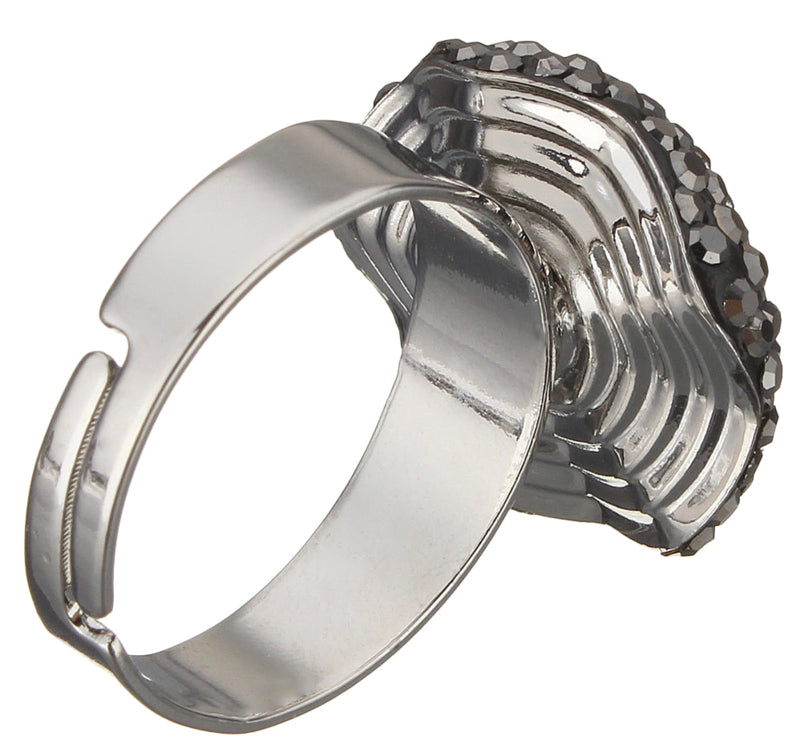 Witte zoetwater parel ring met zwarte stras steentjes, aanpasbare parel ring, onderkant parel ring