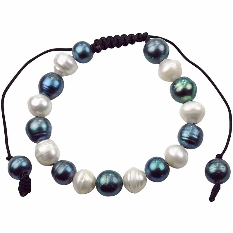Zoetwater parel schuif armband met witte en blauw grijze grote parels | Boba