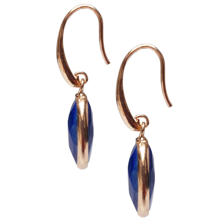 Blauwe edelstenen oorbellen met ovale lapis lazuli en goud zijaanzicht | Gold Oval Lapis Lazuli