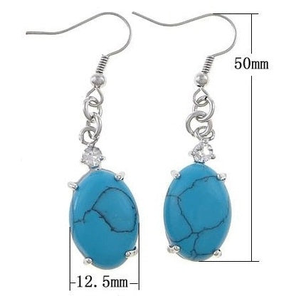 Blauw edelstenen oorbellen met turkoois, stras steentje en sterling zilver (925) met maat indicatie | Turquoise Oval