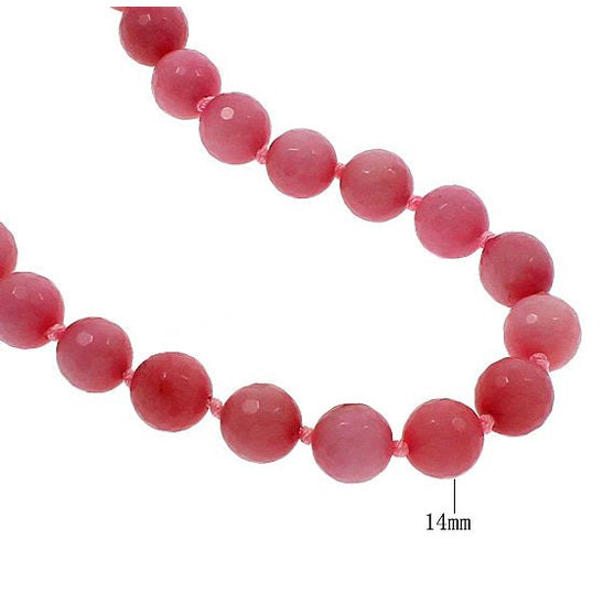 Detail van rood roze handgeknoopte edelstenen ketting met rhodoniet en sterling zilver (925) met maatindicatie | Facet Rhodonite Ball