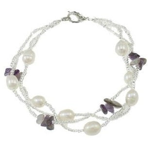 Wit zoetwater parel armband met paarse amethyst | Twine Pearl Amethyst