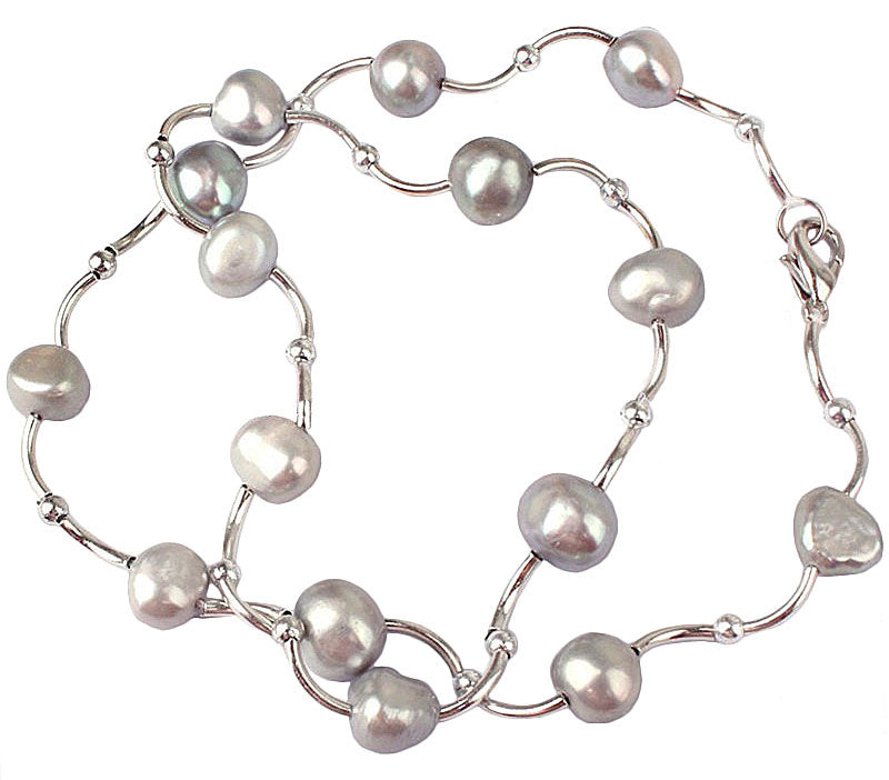 Zoetwater parelketting met grijze parels | Grey Pearl Silver