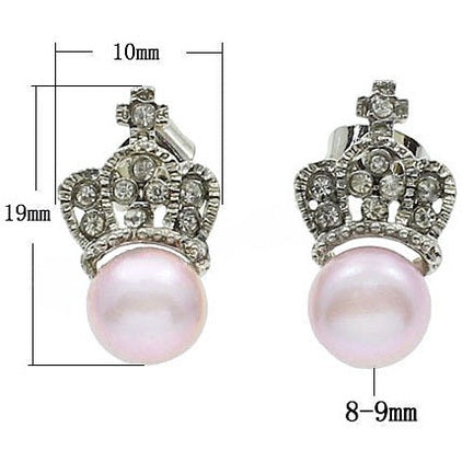 Zoetwater parel oorknopjes met roze parels en kroontje met stras steentjes, maataanduiding | King’s Pearl P