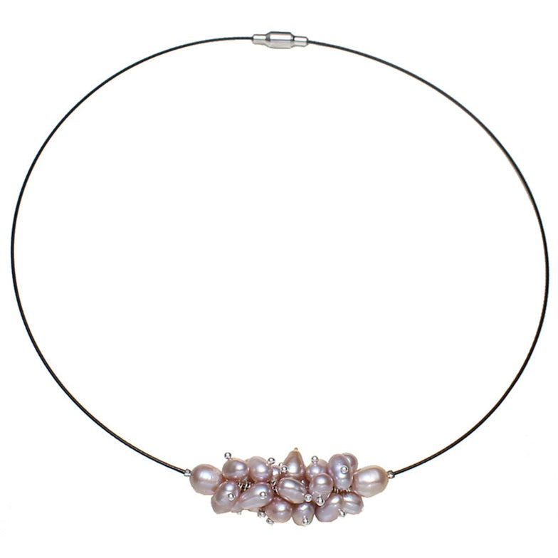 Korte zoetwater parelketting met roze parels en magneetslotje | Pink Oval Ball