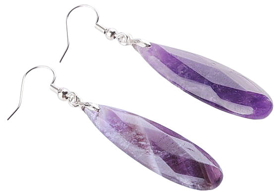 Paarse edelstenen oorbellen met sterling zilver (925), zijaanzicht | Big Long Drop Amethyst