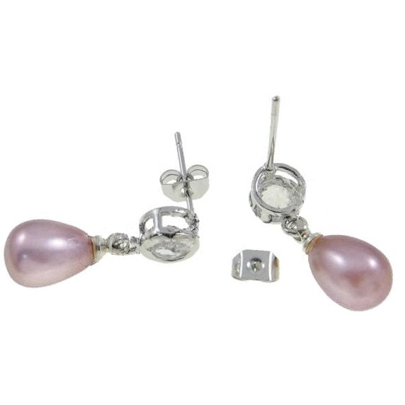 Roze zoetwater parel oorbellen met stras steentje, achteraanzicht | Oorstekers Lipa