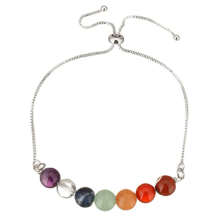 Edelstenen schuif armband met verschillend kleuren edelstenen met zilveren schuif sluiting | Adjustable Gemstone Rainbow