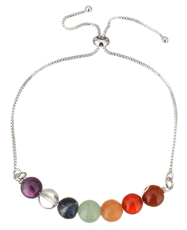 Edelstenen schuif armband met verschillend kleuren edelstenen met zilveren schuif sluiting | Adjustable Gemstone Rainbow