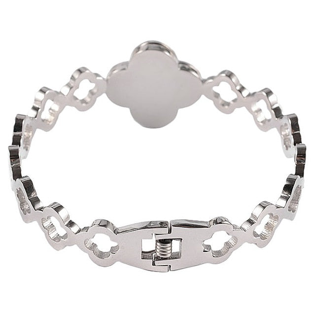 Wit parelmoeren armband met zilver edelstaal, achterkant | White Shell Flowers