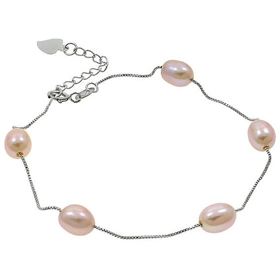 Zoetwater parel armband met zalm roze parels | Pearl Chain Peach