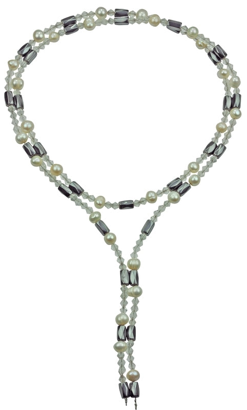 Zoetwaterparel en edelstenen ketting Pearl Clear Crystal Magnetite Wrap