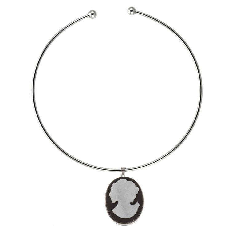 Parelmoeren choker ketting met zwarte agaathanger | Black & White Lady