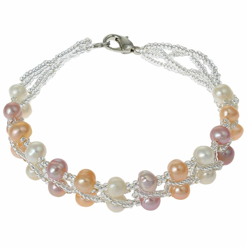 Zoetwater parel armband met witte, zalm en roze parels, bovenaanzicht | Annabelle III