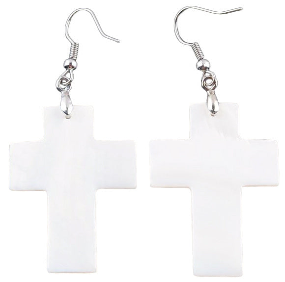 Wit parelmoeren oorbellen in kruis en sterling zilver 925 achterkant | White Mosaic Cross
