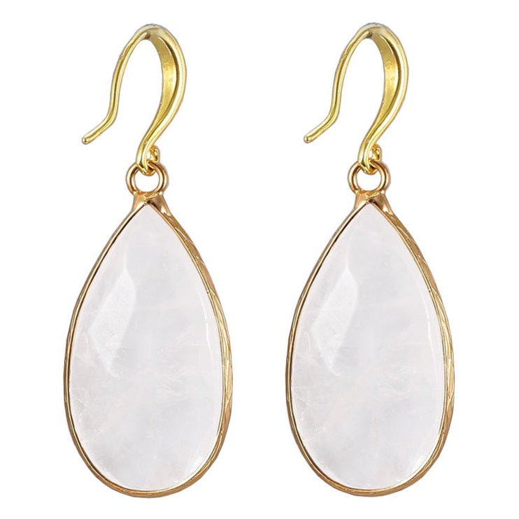 Edelstenen oorbellen met bergkristal en goud achterzijde | Cali