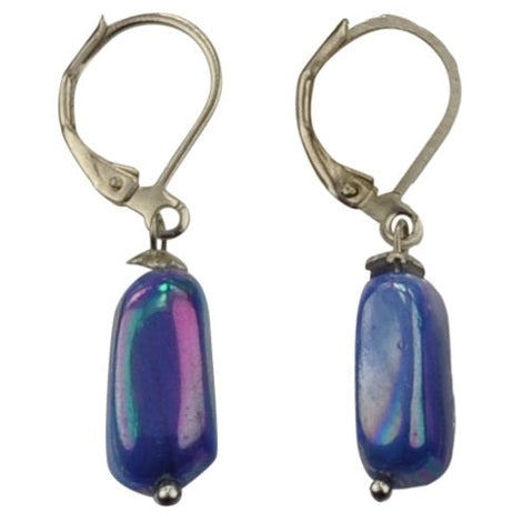 Blauwe parelmoeren oorbellen met zilver edelstaal | Shell Stick AB Blue