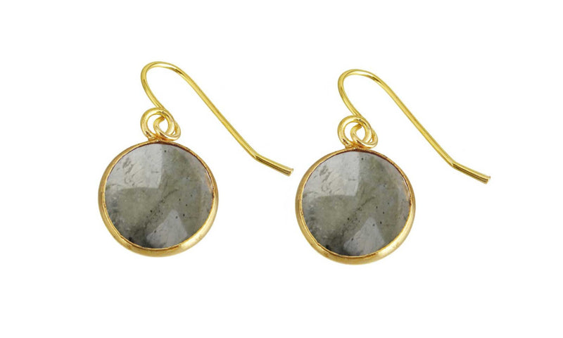 Edelstenen oorbellen met labradoriet en goud edelstaal | Labradorite Gold Round