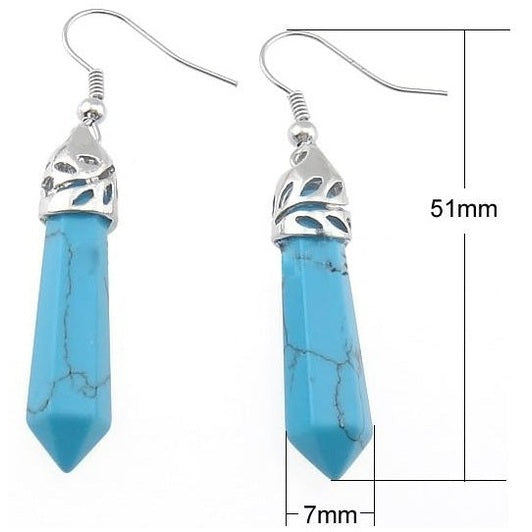 Blauw edelstenen oorbellen met turkoois en sterling zilver (925) met maat indicatie | Turquoise Stick