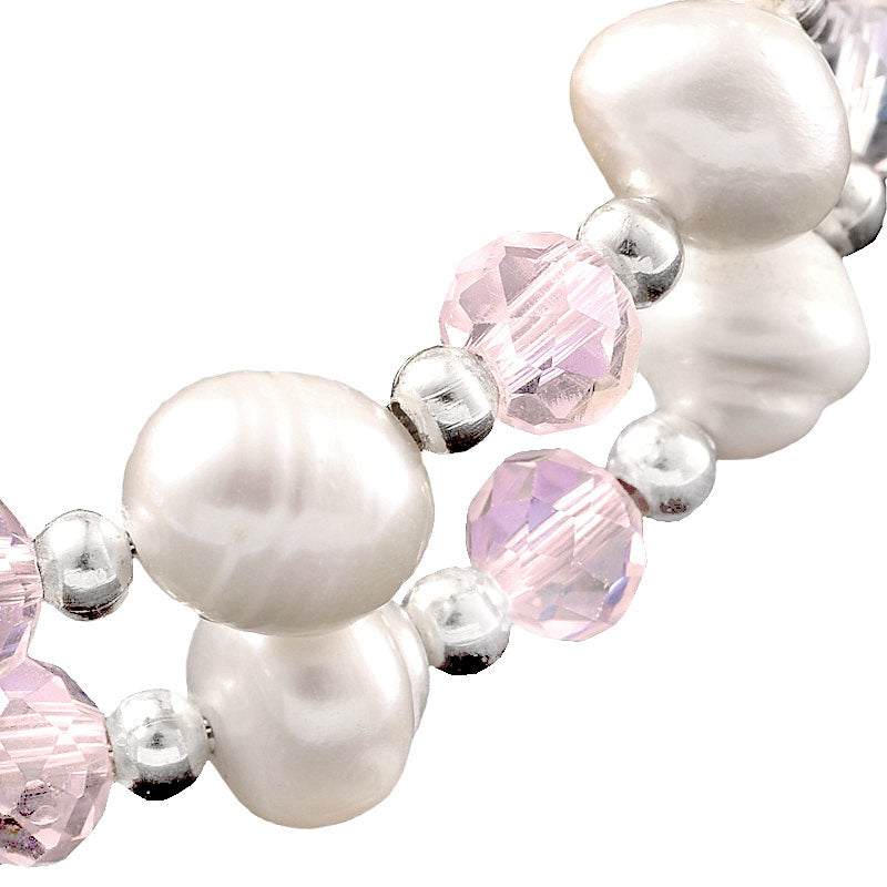 Zoetwater parel wikkelarmband Wrap Pearl Pink Crystal