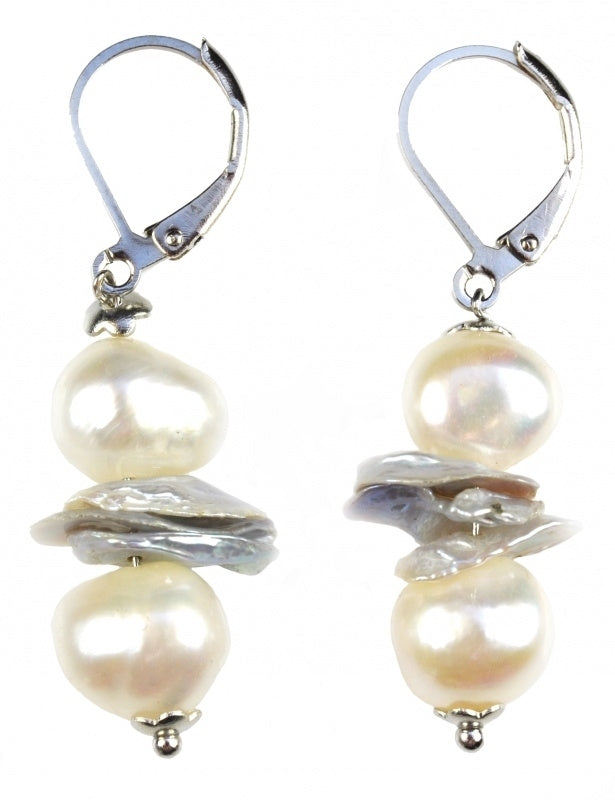 Zoetwater parel oorbellen met witte en grijze parels en zilver edelstaal | Pearl Grey Chip