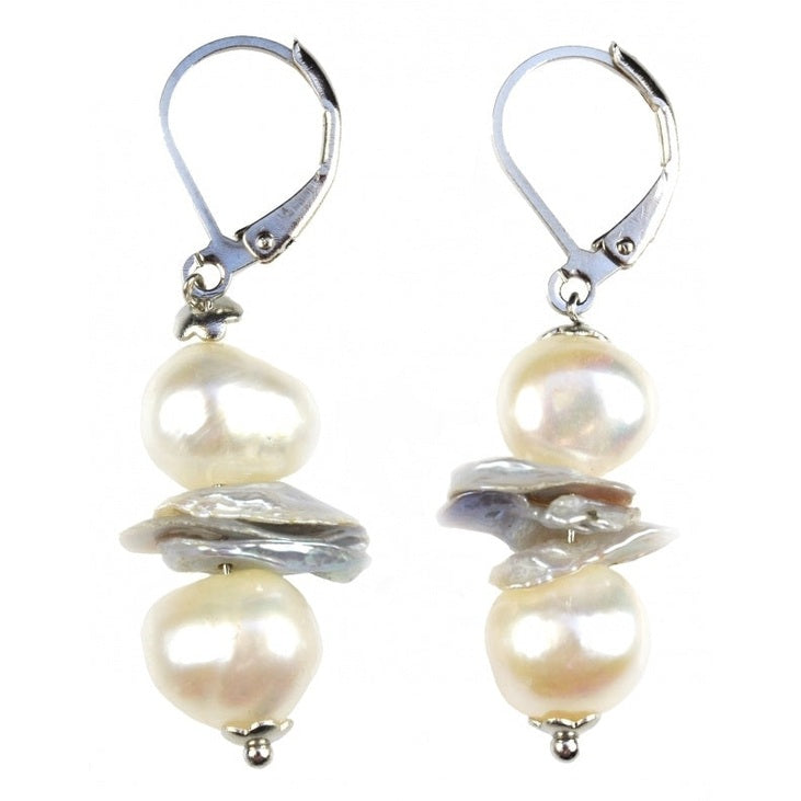Zoetwater parel oorbellen met witte en grijze parels en zilver edelstaal | Pearl Grey Chip