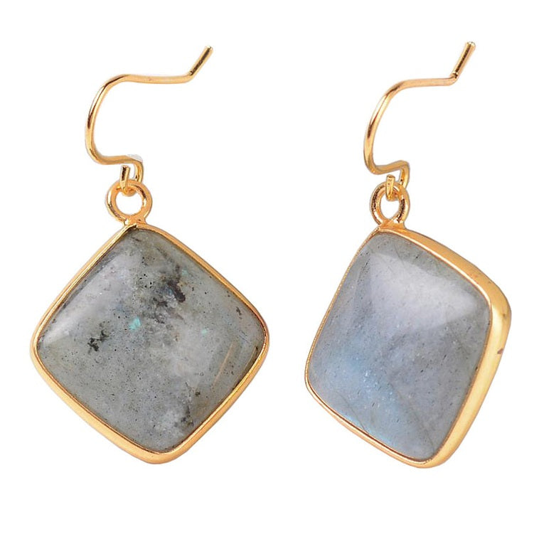 Edelstenen oorbellen met labradoriet en goud edelstaal | Labradorite Gold Square