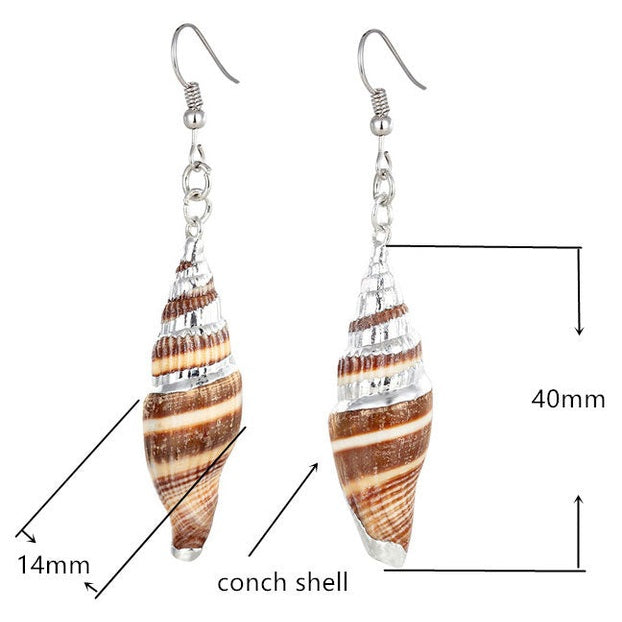 Schelpen oorbellen met crème en bruine schelp en sterling zilver (925) met maat indicatie | Conche Shell Small