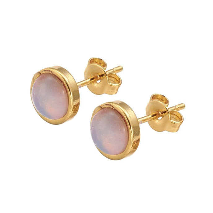 Licht blauwe edelstenen oorbellen met zee opaal, oorknopje | Sea Opal Small Gold