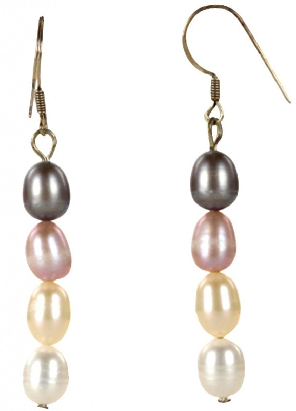 Zoetwater parel oorbellen met witte, zalm, roze en grijs bruine parels met sterling zilver (925) | Sheila