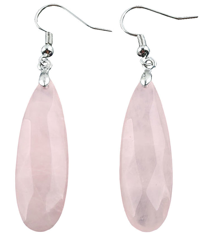 Lange roze edelstenen oorbellen met rozenkwarts en sterling zilver (925) | Big Long Drop Rosé Quartz