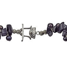 Slotje van zoetwater parelketting met blauw zwarte parels, donker blauwe edelsteen goudsteen en grijs parelmoer | Glossy Black Drup