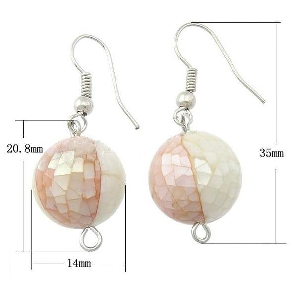 Parelmoeren oorbellen met wit en zalm kleurig mozaïk parelmoer en sterling zilver 925 met maatindicatie | Ball Mosaic