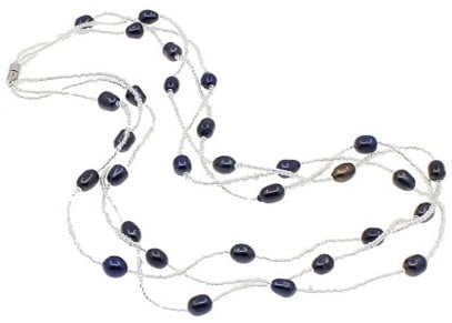 Zoetwater parelketting met zwart blauwe parels in 3 rijen met magneetslot | set Twine Pearl Black