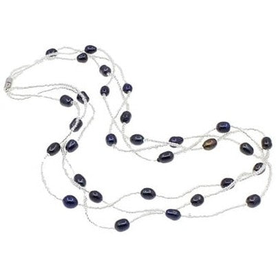 Zoetwater parelketting met zwart blauwe parels in 3 rijen met magneetslot | set Twine Pearl Black