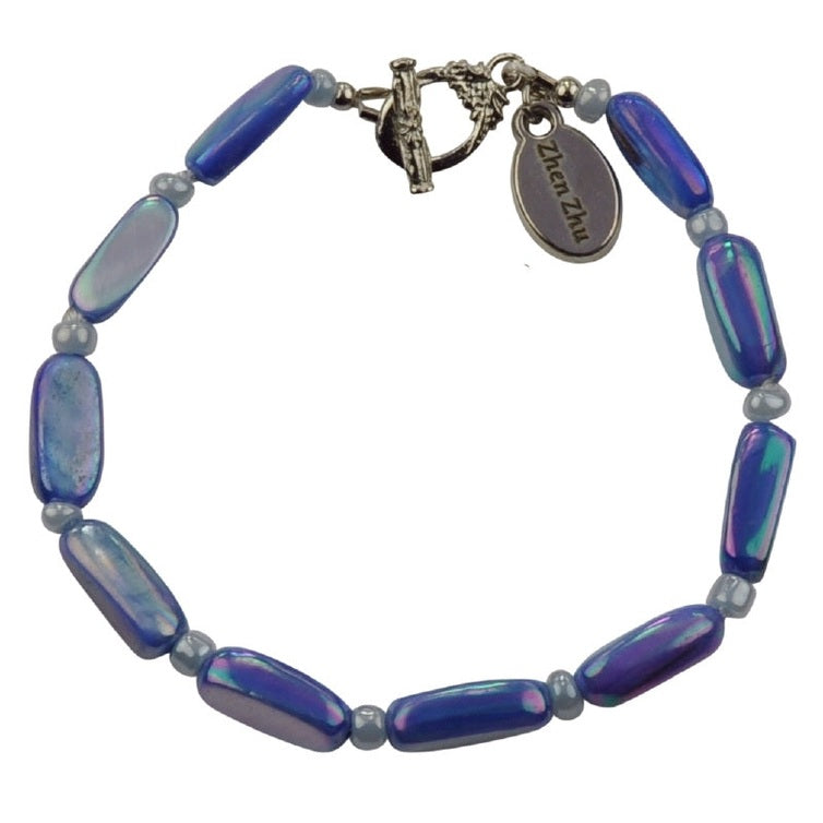Blauwe parelmoeren armband | Shell Stick AB Blue