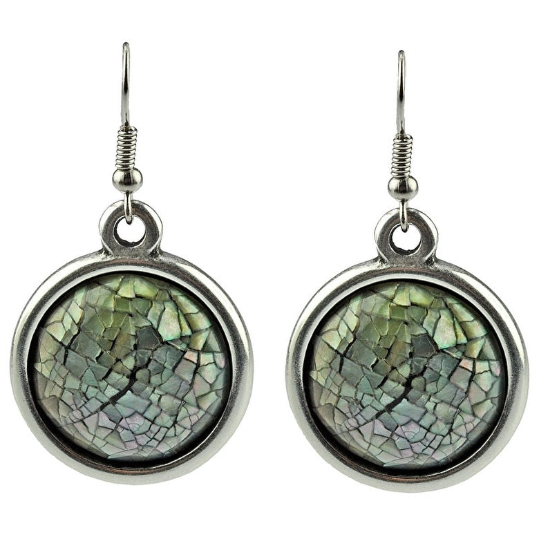 Parelmoeren oorbellen van groen blauw parelmoer en sterling zilver 925 | Blacklip Mozaik