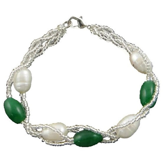Wit zoetwater parel armband | Twine Pearl Green Glass