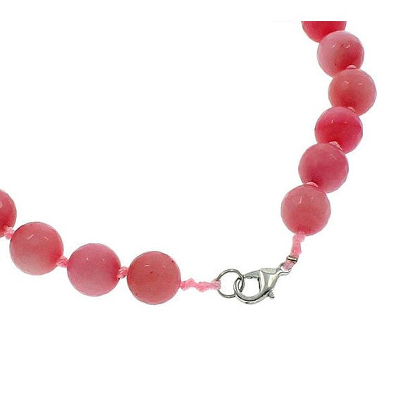 Slotje van Rood roze handgeknoopte edelstenen ketting met rhodoniet en sterling zilver (925) | Facet Rhodonite Ball