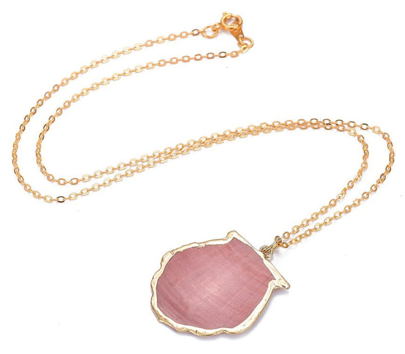 Roze schelpen ketting met Shell schelp en goud edelstaal | Gold Sea Shell Pink