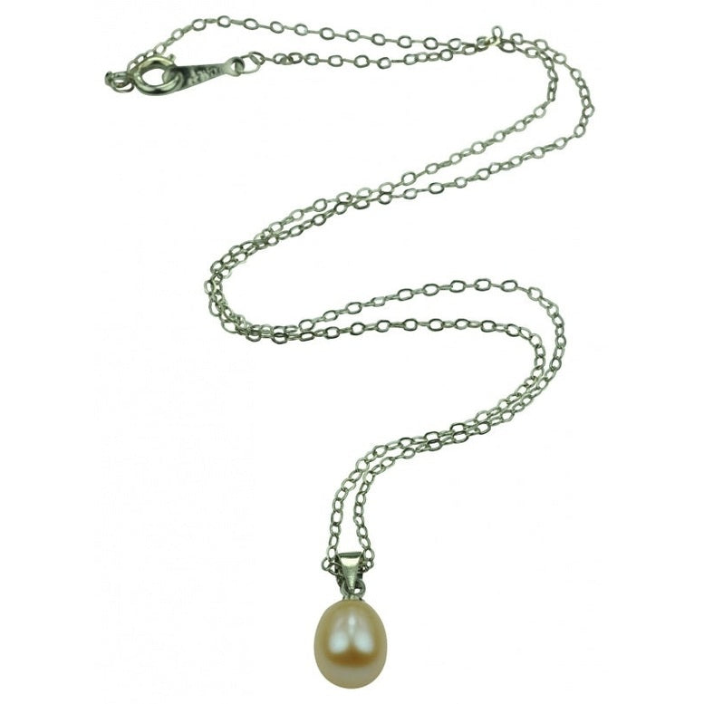 Zoetwater parelketting met zalm kleurige parel hanger | Single Pearl Peach