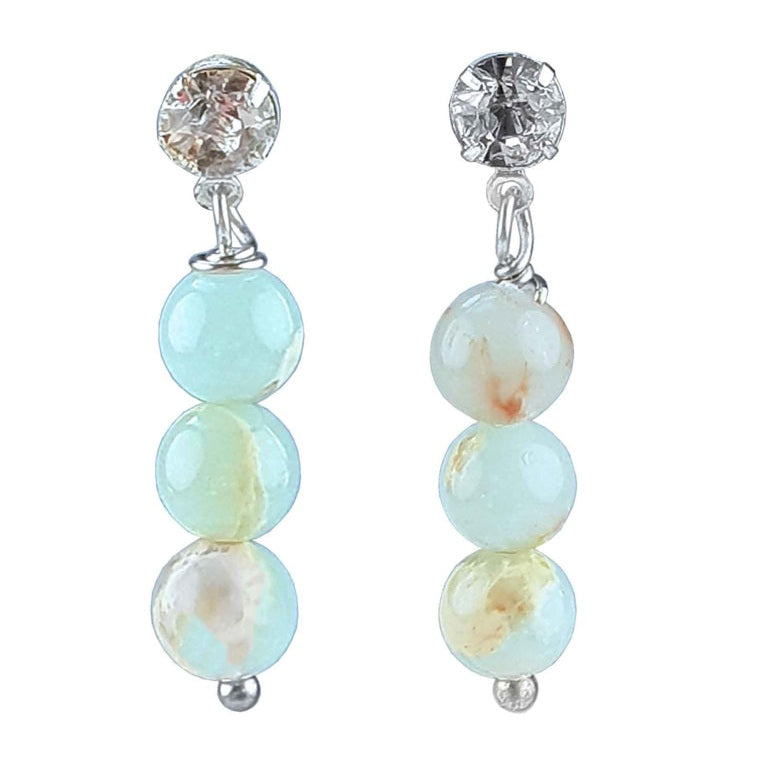 Licht blauwe edelstenen oorknopjes met shoushan en stras steentjes ander vooraanzicht | Shoushan Bling