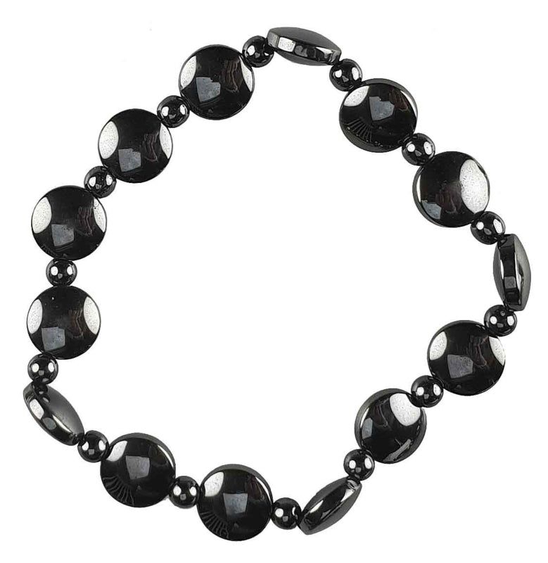 Zwarte edelstenen armband met hematiet stenen, elastisch