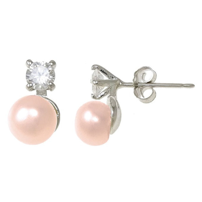 Zoetwater parel oorbellen met zalm roze parel en stras steen | Bling Ann Pe