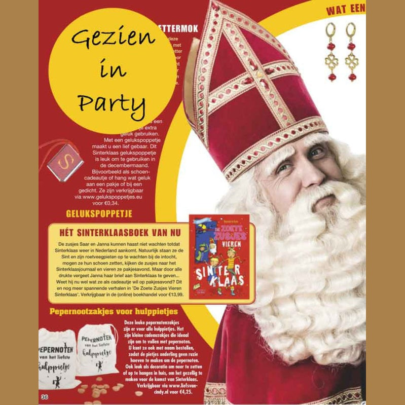 Rood koralen oorringen met goud klavertje vier van edelstaal gezien in tijdschrift Party | Lucky