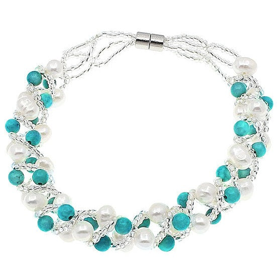 Wit zoetwater parel armband met turkoois en magneetslot | Tonica