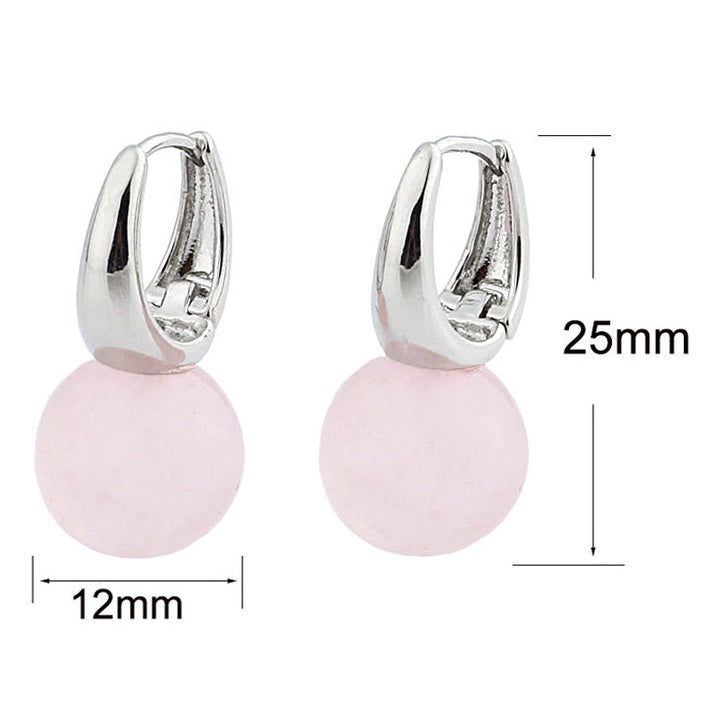 Roze edelstenen oorringen met rozenkwarts met maat indicatie | Silver Rosé Quartz Ball