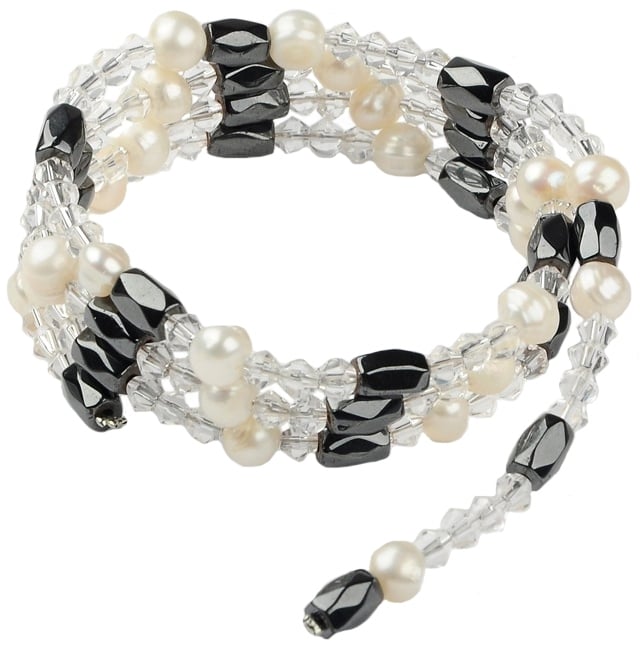 Zoetwaterparel en edelstenen ketting Pearl Clear Crystal Magnetite Wrap