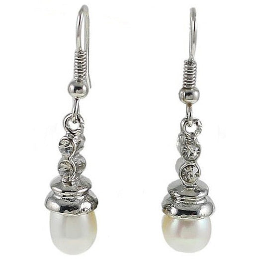 Witte zoetwater parel oorbellen met stras steentjes en sterling zilver 925 | Bong