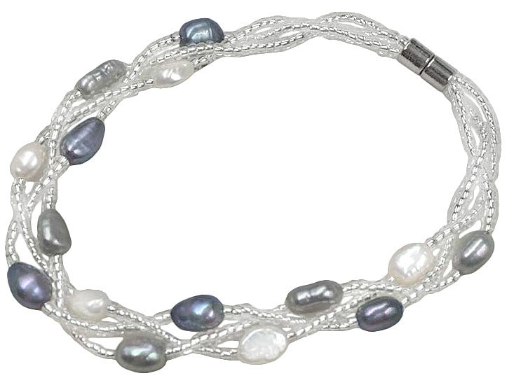 Zoetwater parel armband met witte en grijze parels en magneetslot | Twine Pearl Grey